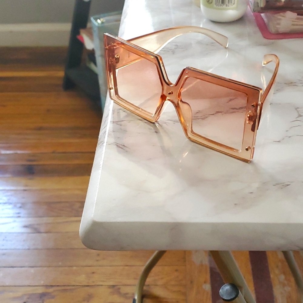Large Oversized Frame Amber Colored Sunglasses - image 1